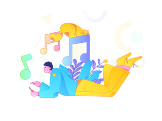 Music characters scene flat vector concept operation illustration
