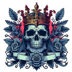 Fototapeta premium Skull crowned with ornate crown and roses.