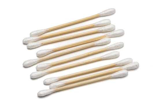 cotton bud, also known as a cotton swab or Q-tip, isolated on white background.