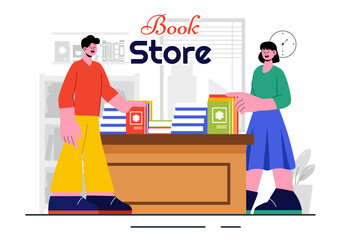 Bookstore Vector Illustration featuring a School Library Room for Studying, Reading, Education, Self Development, and Literature in a Flat Background