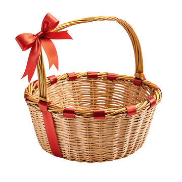 Empty Christmas Gift Basket on White Background, PNG Transparent.