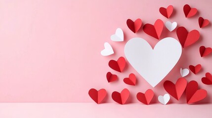 Red and White Hearts on Pink Background for Valentine's Day Decoration