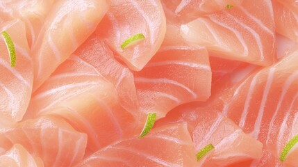 Pristine Raw Fish Fillet Close-up with Lime Zest Garnish for Freshness and Texture Detail