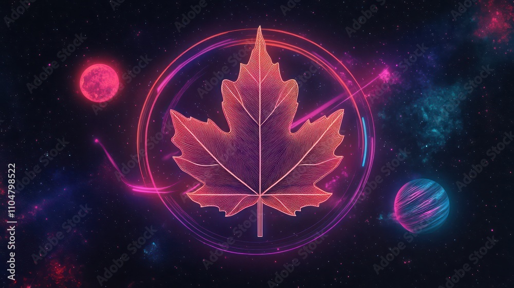 Canvas Prints cosmic maple leaf: a celestial autumn fantasy