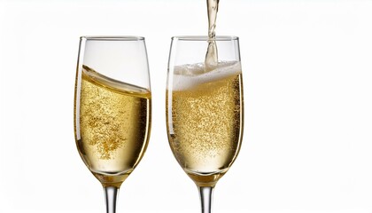 Two glasses of champagne isolated white background