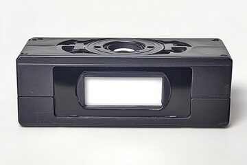 Black VHS Tape with Blank Label Isolated on White Background Vintage Media Technology