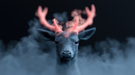 Obraz premium Mystical Deer Glowing Antlers in Smoky Haze Wildlife Photography