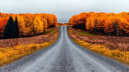 Fototapeta premium Autumn road trip scenic forest photography and nature exploration in tranquil landscapes