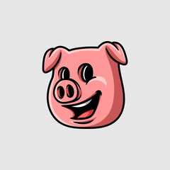 fun cartoon of pig head character isolated drawing line art style sketch classic vintage design illustration
