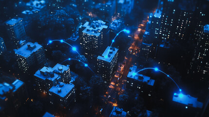 Obraz premium Smart digital city with connection cyber security network reciprocity over the twilight cityscape.future wireless digital city and social media networking systems that connects people within the city