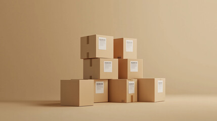 A stack of glossy cardboard boxes with printed barcodes