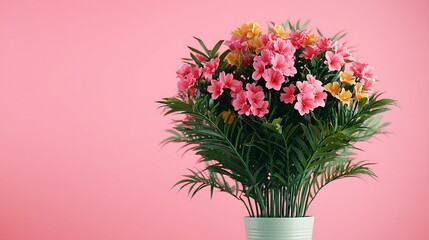 Fototapeta premium Beauty of nature vibrant floral arrangement on pink background - indoor close-up
