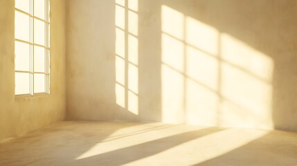 Fototapeta premium A whitewashed wall in a bright room, with sunlight streaming through a window casting soft shadows