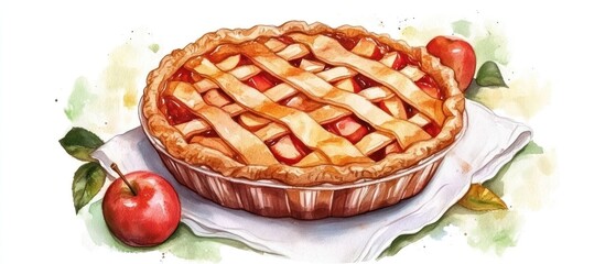 A Delicious Watercolor Painting of an Apple Pie
