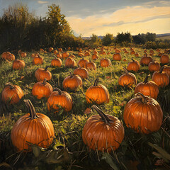 Scattering bright orange pumpkins pumpkin field nature photography autumn landscape wide-angle view seasonal beauty