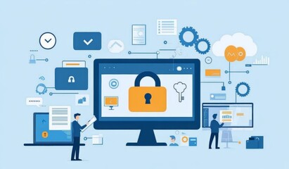 Digital Security Concept with Cloud Storage System and Document Management for Business Technology