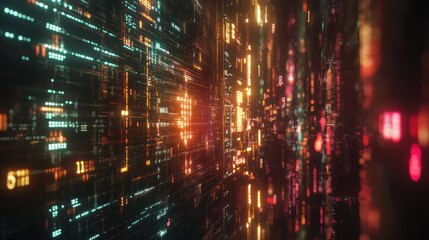 Obraz premium Abstract digital landscape with glowing lines and patterns, evoking a futuristic atmosphere.