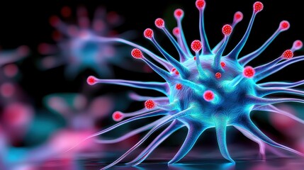 Microscopic Virus Cell Medical Science Research Biology Healthcare 3D Render Abstract Background