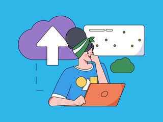 Business collaboration cloud computing flat vector concept operation hand drawn illustration
