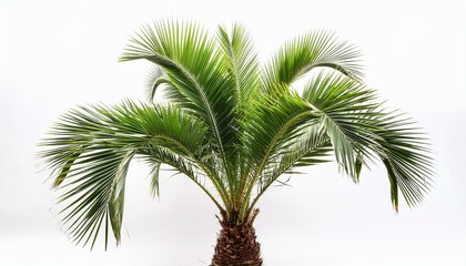 Young palm tree isolated white background