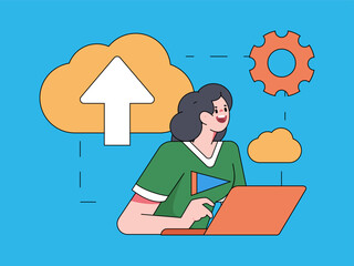 Business collaboration cloud computing flat vector concept operation hand drawn illustration
