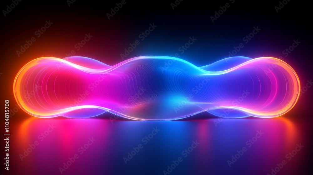 Poster neon wavy lines abstract art digital background with fluorescent colorful glow in dark modern wallpa