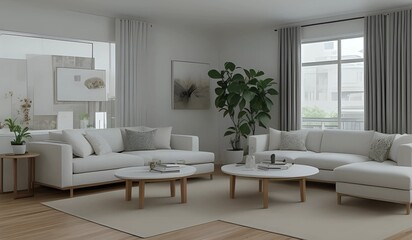 minimalist living room interior 3d rendering, generativeai 