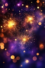 Obraz premium Vibrant Fireworks and Bokeh in Night Sky Celebrating New Year Event