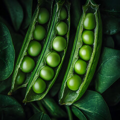 Harvesting freshness macro shot of peas in a vibrant green pod nature close-up lush environment food photography concept
