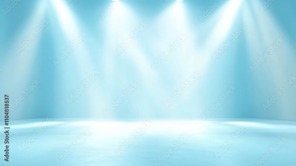 Fototapete serene empty stage with soft white lights and light blue gradient background for calm atmosphere