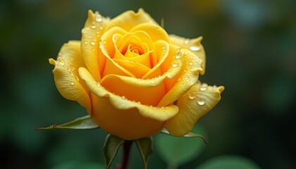 Yellow rose with dew drops on petals - Powered by Adobe