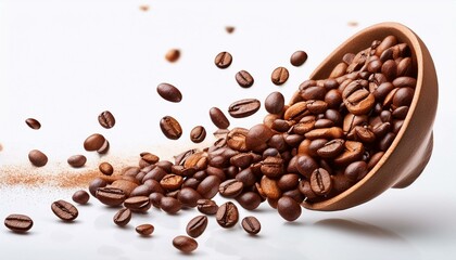 Naklejka premium Falling coffee beans isolated white background