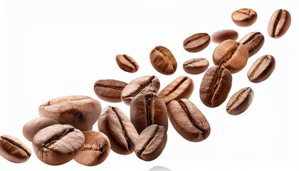 Obraz premium Falling coffee beans isolated white background