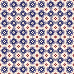 Seamless Floral Pattern with Navy and Red Motifs on Cream Background