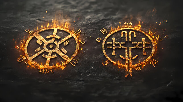 Two norse runic symbols called aegishjalmur which aslo mean helm of awe and vegvisir, also know as wayfinder. Runic. Illustration