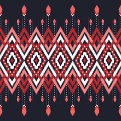 Seamless Tribal Ikat Pattern with Bold Red and Black Geometric Motifs
