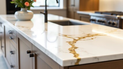 Elegant calacatta gold marble countertop with a glossy surface and veining