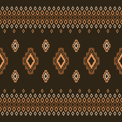 Seamless Brown and Orange Geometric Ikat Pattern with Diamond Motifs