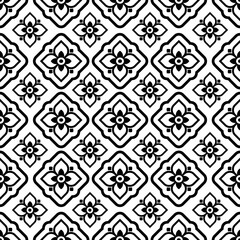 Black and White Geometric Floral Seamless Pattern – Modern Ornamental Tile Design