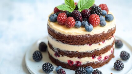 Delicious Chocolate Layer Cake with Fresh Berries