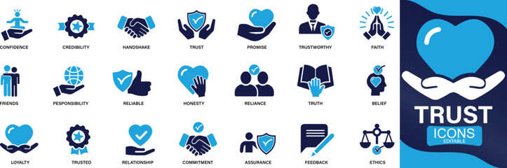 Trust icon set. confidence, credibility, promise, trustworthy, friends, truth, faith,, You can easily change the color 