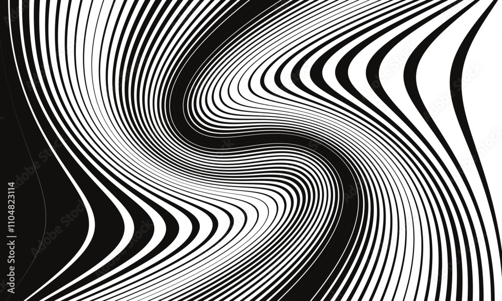 Aufkleber abstract monochrome geometric black thin to thick twist line pattern can be used background.