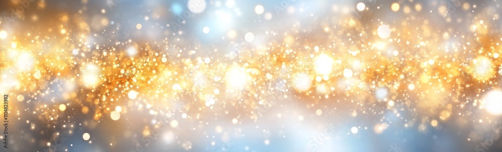 Poster Golden Abstract Background with Soft Focus and Sparkling Light Orbs for Festive Events