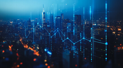 Fototapeta premium Smart digital city with connection cyber security network reciprocity over the twilight cityscape.future wireless digital city and social media networking systems that connects people within the city