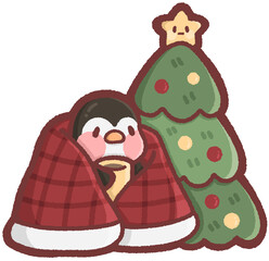 cozy Christmas with a blanket - penguin