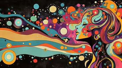 Psychedelic Woman in a Vibrant Cosmic Dreamscape