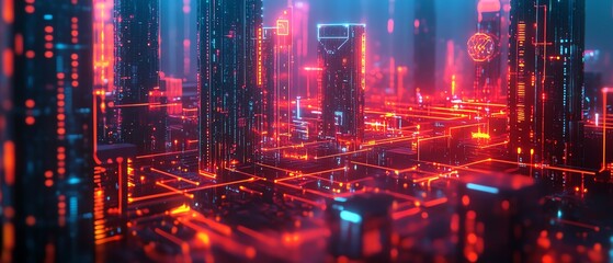 Obraz premium Illuminating iot connections digital cityscape virtual visualization futuristic environment close-up perspective technology concept