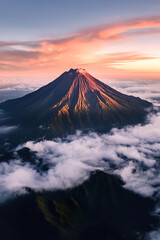 Fototapeta premium A mountain is seen in the distance with a beautiful orange sky in the background