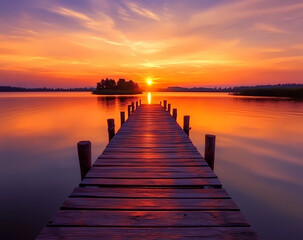 Obraz premium Wooden bridge with fallen leaves on the ground, dark atmosphere, autumn landscape, beautiful scenery, forest path