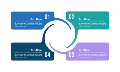 Infographic 4 processes combined into one in the middle. Presentation, Plan, Strategy and Productivity. Vector illustration.